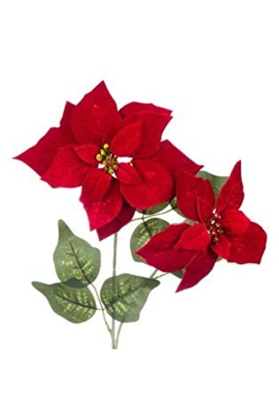 OEMN Floare Artificiala de Craciun Rosie Catifelata cu Glitter 61 cm