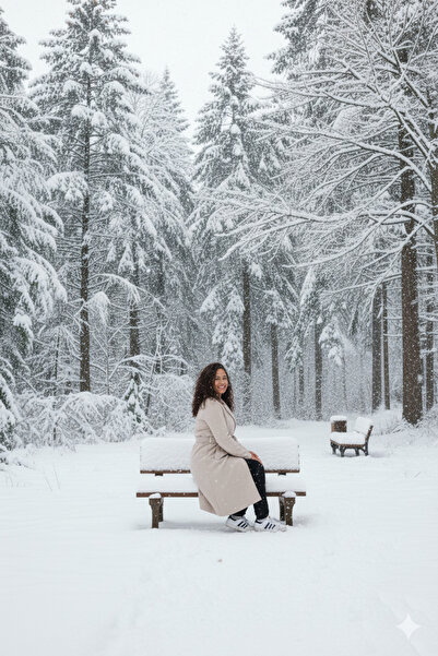 beeke Κρεμ χειμερινό γυναικείο παλτό Sonya με τσέπες μέχρι το γόνατο
