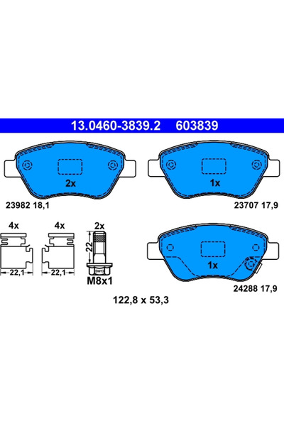 Ate Комплект накладки за дискови спирачки Opel Adam/Corsa D Vauxhall Adam/Cor...