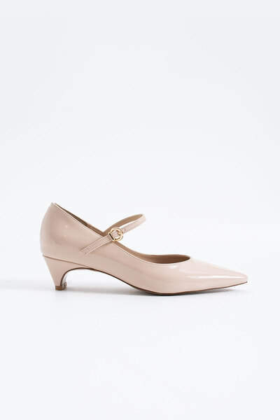 Siena Shoes Tosey Women's Tape Elastic Heeled Shoes Beige Patent Leather