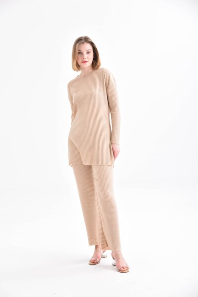 MyRia Ribbed Camisole Top and Bottom Set Beige