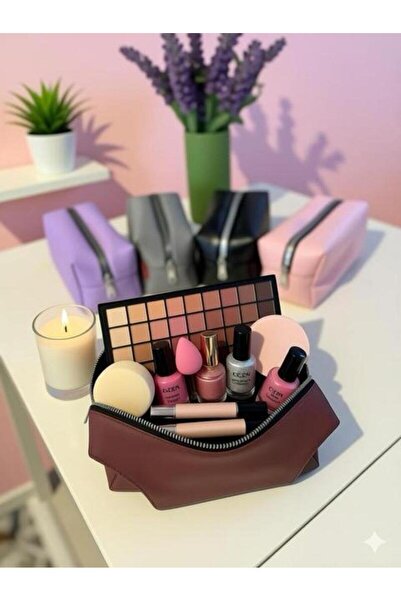 NorthAK Burgundy Makeup Cosmetic Bag - Pen Holder Large Size Travel Stylish Makeup Bag Single Compartment