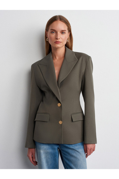 Dilvin 60774 Fitted Cut Padded Blazer-Green