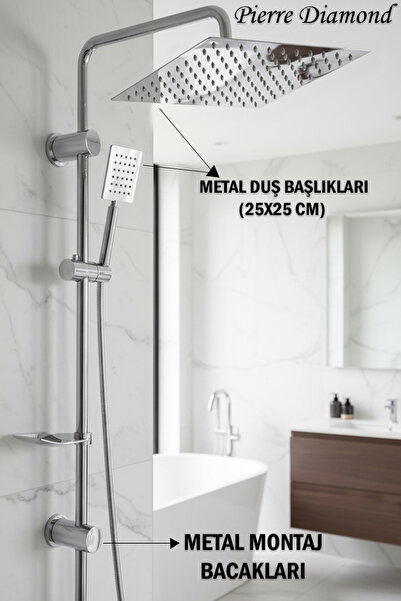 tesitay Paslanmaz Çelik Montaj Bacaklı Başlıklı Banyo Duş El Tepe Başlığı Spi...