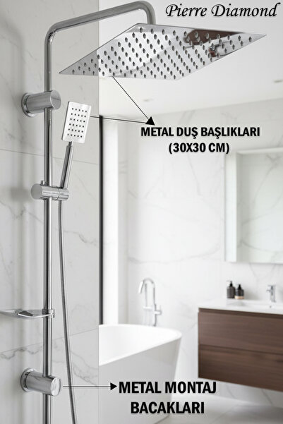 tesitay Paslanmaz Çelik Montaj Bacaklı Başlıklı Banyo Duş El Tepe Başlığı Spi...