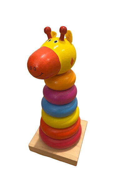 OEM Joc educativ de stivuit din lemn Girafa cu 6 inele colorate, pentru copii
