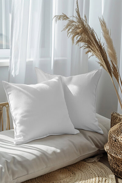 7 RENKDEKOR وسادة مربعة بيضاء اللون، وسادة داخلية، قطعتان من الوسائد المحشوة ...