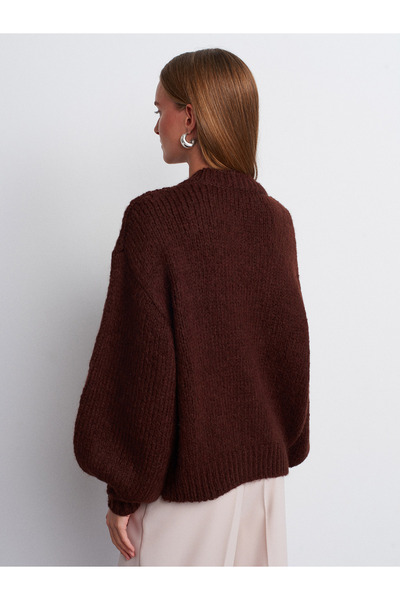 Dilvin 60185 Μάλλινη Ζακέτα με Κέντημα Φράουλας-Καφέ