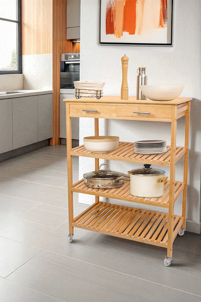Empressco Bambu 2 Çekmeceli Tekerlekli Mutfak Servis Arabası, Şık ve Kullanış...