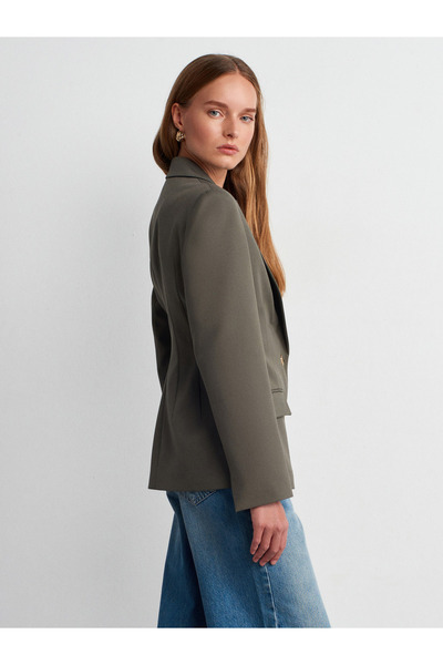 Dilvin 60774 Fitted Cut Padded Blazer-Green