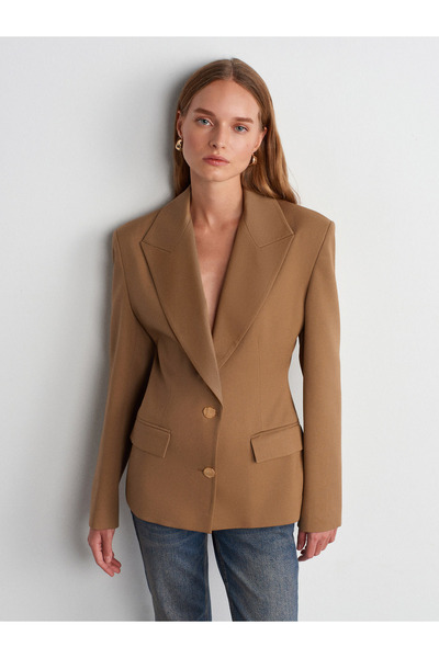 Dilvin 60774 Fitted Kesim Vatkalı Blazer-Camel