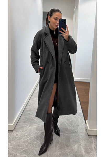 My Blog Dlouhý kabát s antracitovým šátkem - 85163