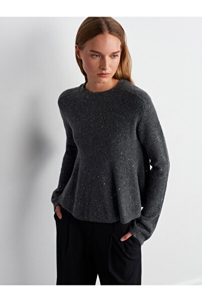 Dilvin 10832 Peplum Glitter Knit Sweater-Smoked