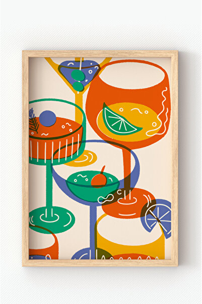 MIOVI Ahşap Çerçeveli Colorful Cocktails Poster – Canlı Renklerde Kokteyl Tem...