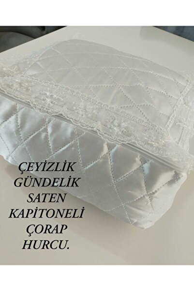 Üstünel Tekstil Giftable Dowery-Quality Everyday Satin Quilted Zippered Socks Hurcu.