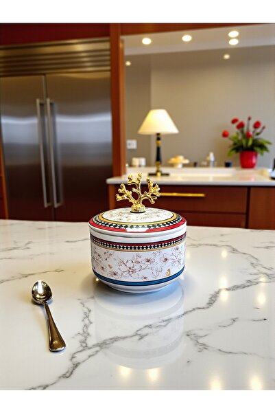 ferayhome Dekoratif 1 ADET Kutu Şekerlik Seramik Obje Kelebek Gold - Feray Home