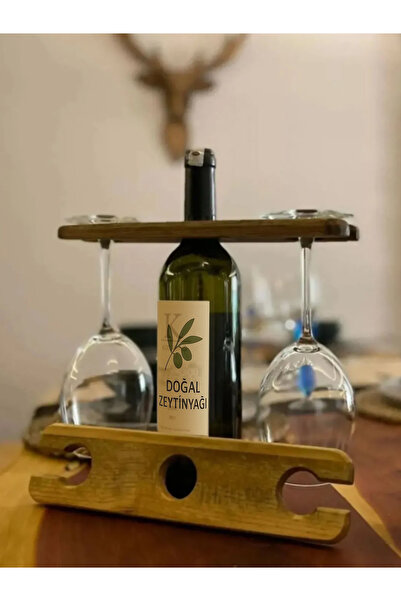 Empressco Doğal Ceviz Renkli Ahşap Mini Bar Standı, Şişelik ve Kadehlik, Masa...