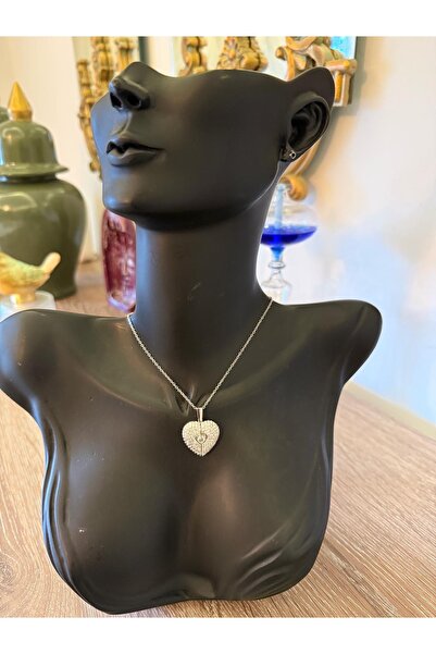 misstakıjewerly ÇELİK GÜMÜŞ RENK AÇILABİLEN TAŞLI KALPLİ KOLYE