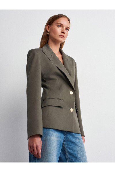 Dilvin 60774 Fitted Cut Padded Blazer-Green