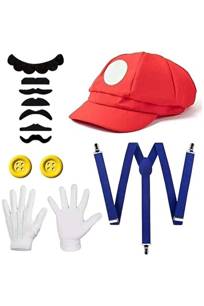 DELPI Costum de Mario de Halloween pentru copii, pălărie, mănuși, bretele și ...