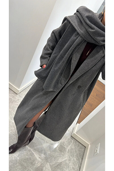 My Blog Dlouhý kabát s antracitovým šátkem - 85163