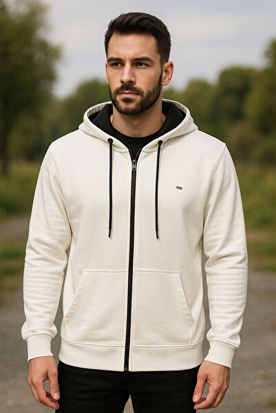 venüsdijital Standard Fit Regular Cut Hairless 3 Thread Hooded Zippered Sweatshirt Jacket