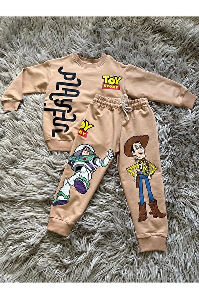 Cyber Boy's Light Brown Loved Character Water-Based Cotton Sweatshirt Tracksuit Set