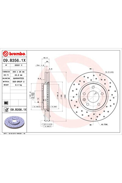 Brembo Disc Frana Chevrolet Cruze/Orlando/Volt Opel Ampera/Astra J/Zafira Tou...