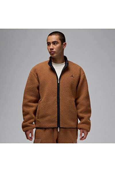 Nike Jordan Flight Men's Brown Fleece Jacket - Loose Fit Comfortable Design - Fv7448-223
