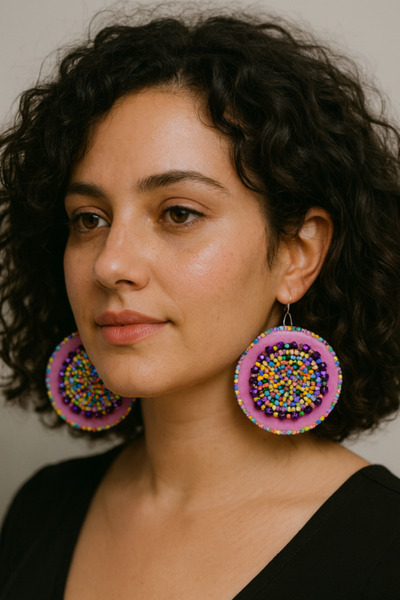 Amma Design Cercei handmade rotunzi, realizați din fetru, paiete și mărgele Toho