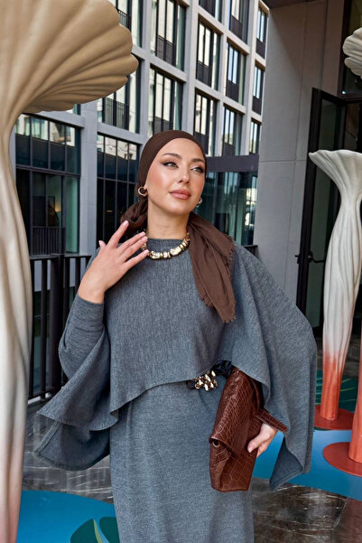 Love Fab Şal Model 2 Parça Kemerli Triko Tesettür Elbise