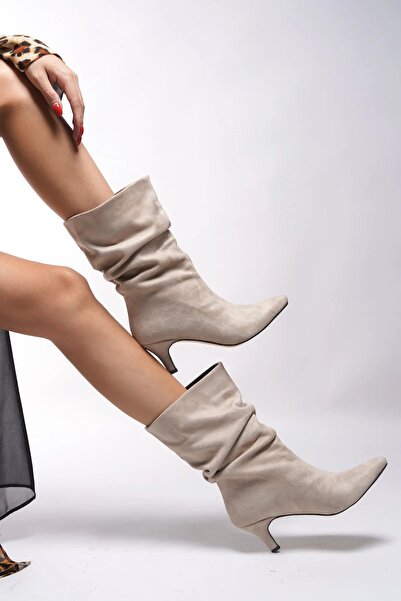 HVZ Exclusive Γυναικείες μπότες με μυτερό τακούνι Mink, άνετο τακούνι