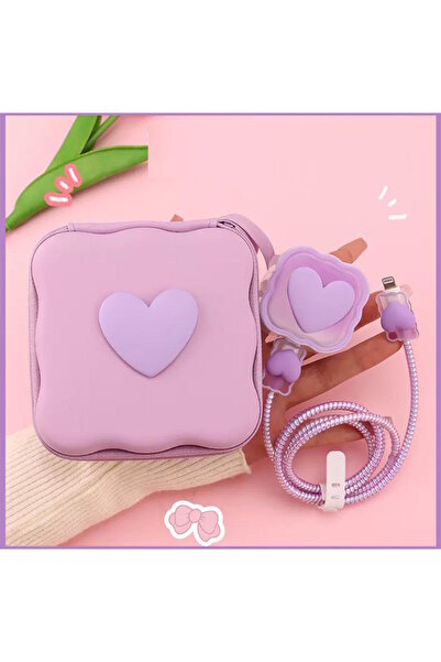 m.tk moveteck 18W/20W/25W Uyumlu Şarj Aleti Koruyucu Kılıfı - Taşıma Çantası Fiyonk Kalp Örme Aparatlı Toparlayıcı