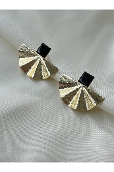 Twinssis Accessories أقراط مروحية ذهبية مرصعة بالحجر الأسود المربع