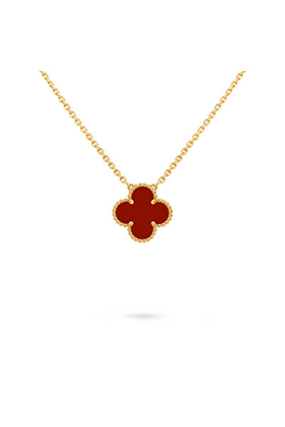 D&D Dora&Dora &  Vintage Alhambra Kolye Ucu, Bordo Karnelyan 925 Ayar Gümüş