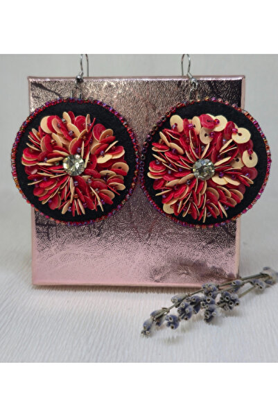 Amma Design Handmade round earrings made of felt, sequins and Toho beads