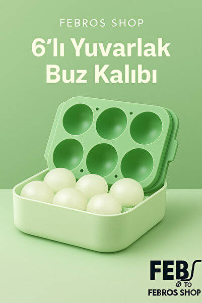 Febros 6’lı Yeşil Silikon Yuvarlak Buz Kalıbı – Kahve, İçecek, Kokteyller İçin Yuvarlak Buz Kalıbı