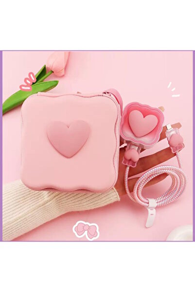 m.tk moveteck 18W/20W/25W Uyumlu Şarj Aleti Koruyucu Kılıfı - Taşıma Çantası Fiyonk Kalp Örme Aparatlı Toparlayıcı