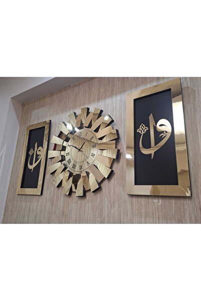 TUĞBArt Piyano Duvar Saati ROMA Rakam ve Elif Vav Tablo 3 Boyutlu Gold Aynalı...