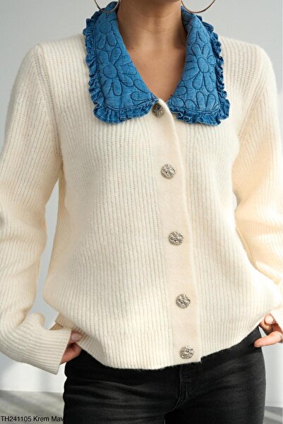 CADDELAMODA Women's Jean Bebe Collar Cardigan