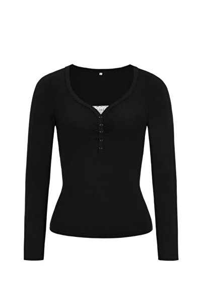 Köstebek New Season Buttoned Lace Long Sleeve Basic Blouse