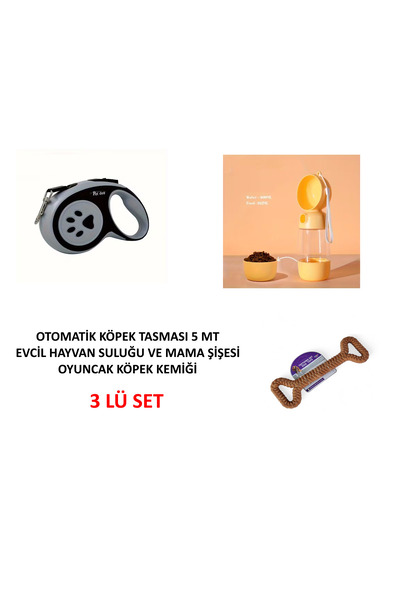 Silvanature Köpek Bakım ve Gezi Seti 3’lü - Otomatik Gezdirme Tasması + Mama ve Su Suluğu + Köpek Oyuncağı