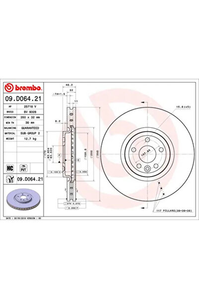 Brembo Disc Frana Jaguar 1-Pace/F-Pace Land Rover Range Rover Velar