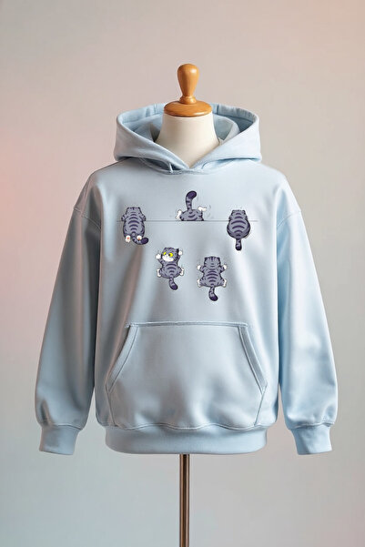 Vordevia سويت شيرت قطني كبير الحجم مطبوع عليه صورة قطة، مصنوع من 3 خيوط