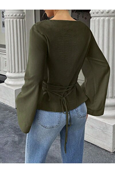 Tarz Cool Γυναικεία μπλούζα με κορδόνια που δένουν τη μέση, ισπανικό μανίκι