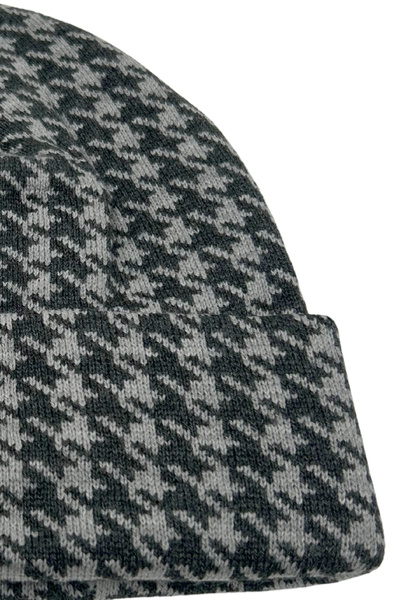 Sofist İstanbul Anthracite & Gray Houndstooth Patterned Beanie Anthracite & Gray Houndstooth Patterned Folded Women's Beanie