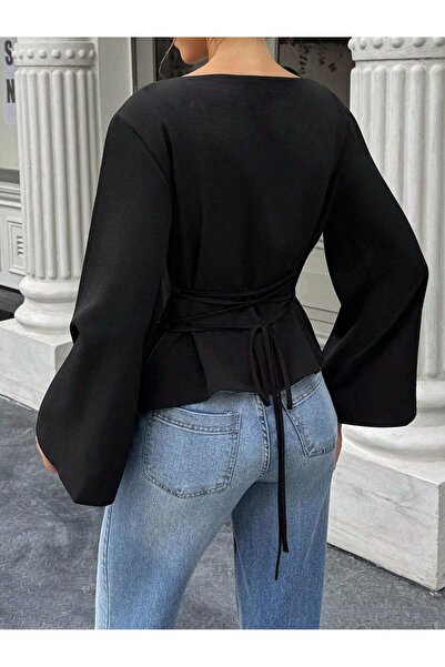 Tarz Cool Γυναικεία μπλούζα με κορδόνια που δένουν τη μέση, ισπανικό μανίκι