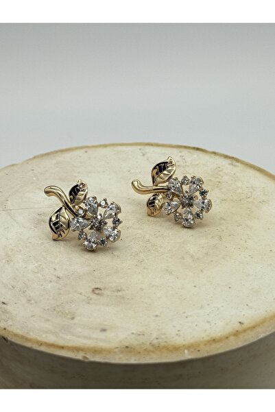 AUBRA Earrings with Zircon Stone and Flower Detail – Rose Plated