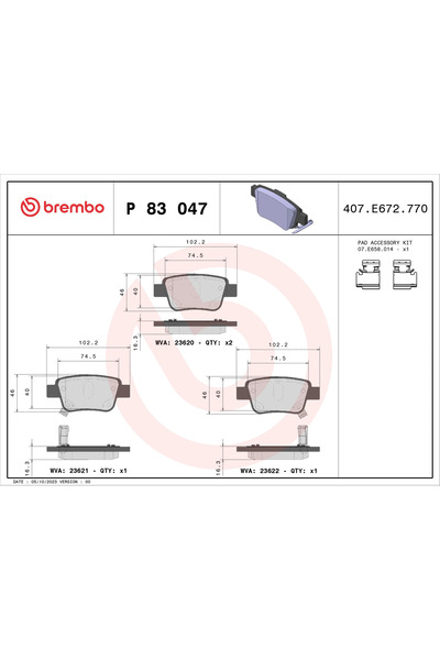 Brembo Set Placute Frana Frana Disc Toyota Alphard / Vellfire/Avensis/Corolla...