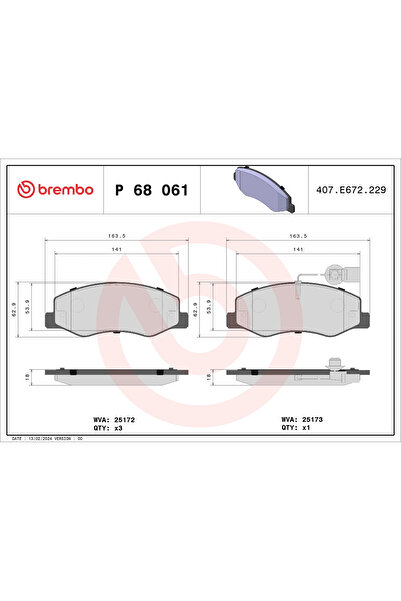 Brembo Set Placute Frana Frana Disc Nissan NV400 Caroserie/NV400 Platou / Sas...